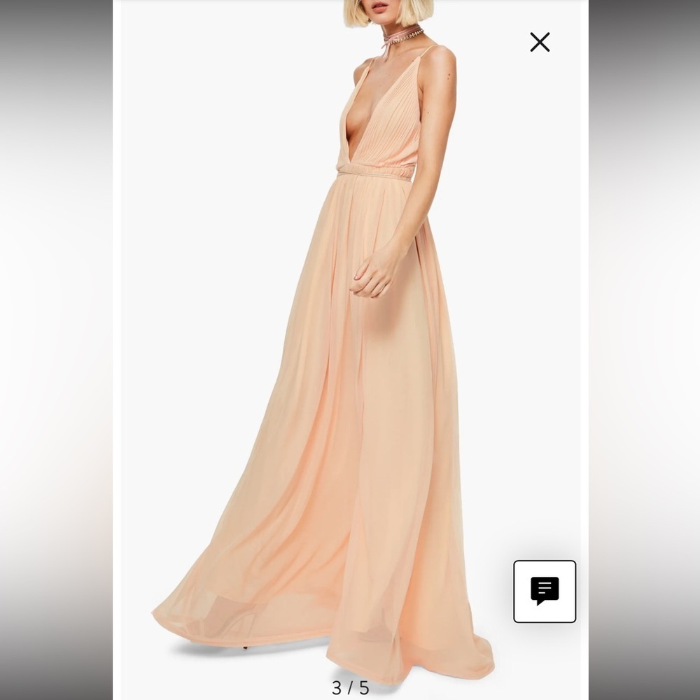Missguided Plunging Neck Maxi Dress Peach Size 6